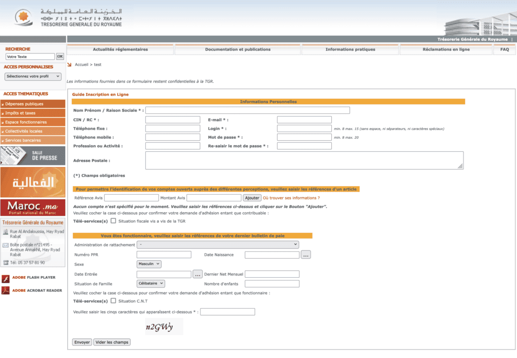 تعبئة المعلومات الشخصية tgr.gov.ma