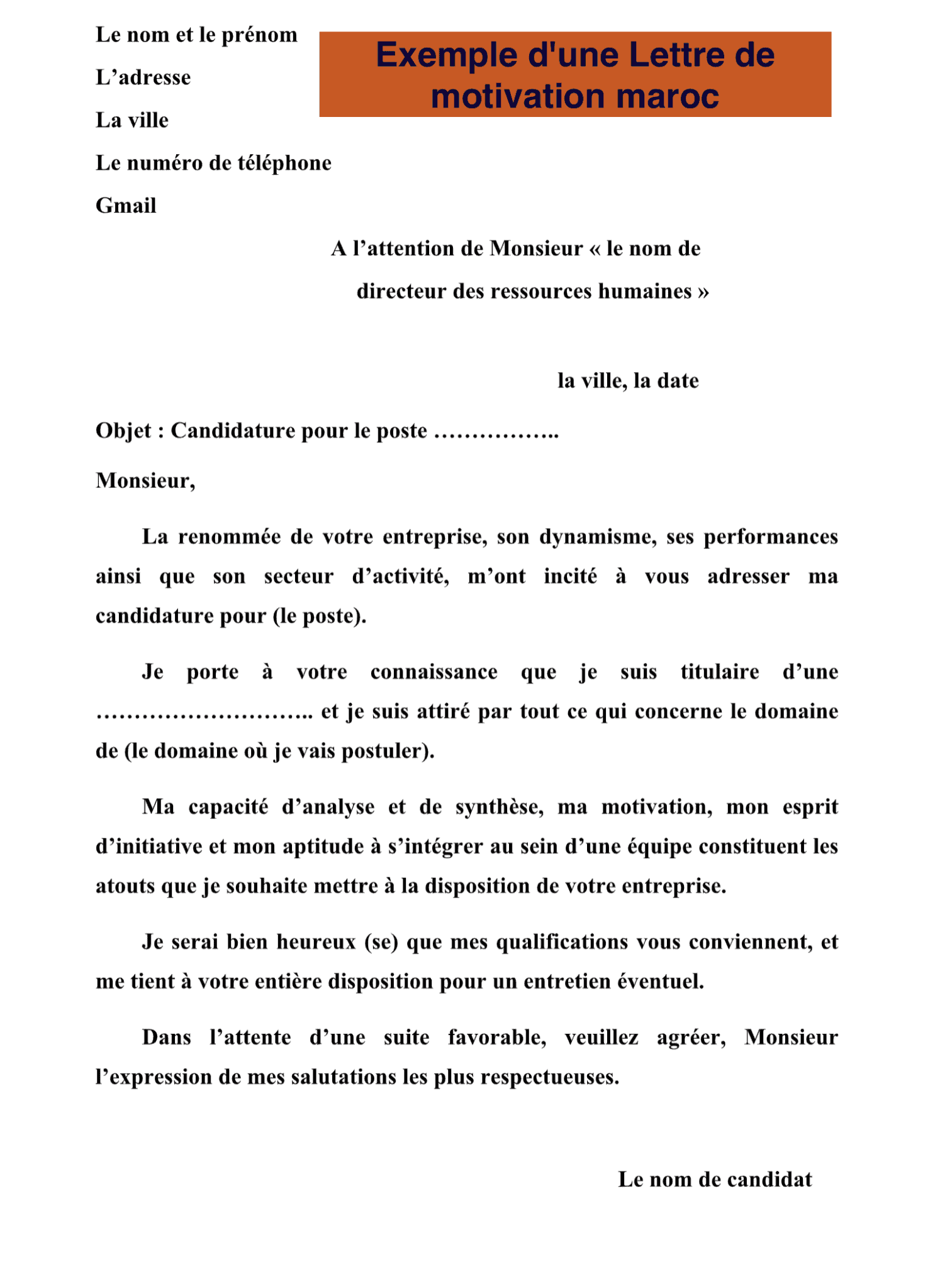 Exemple de lettre de motivation au Maroc  Estifada.net