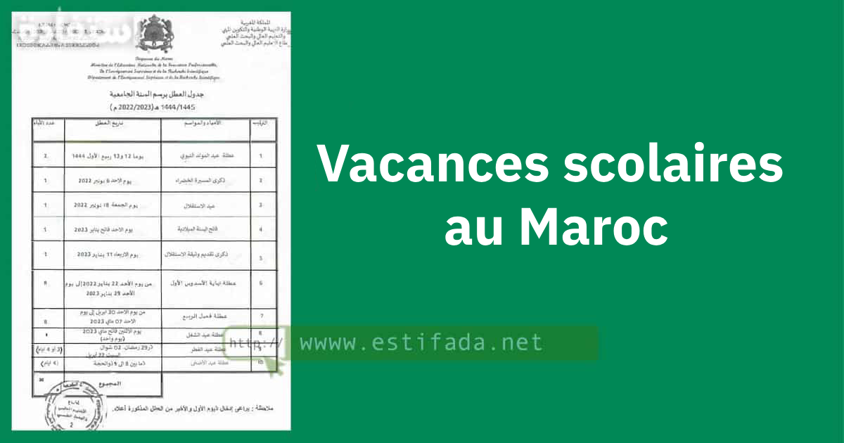 Calendrier des vacances scolaires 20232024 au Maroc