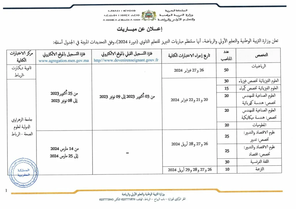 مباراة التبريز التعليم الثانوي