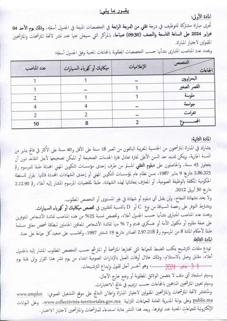 Concours Province Fahs Anjra 