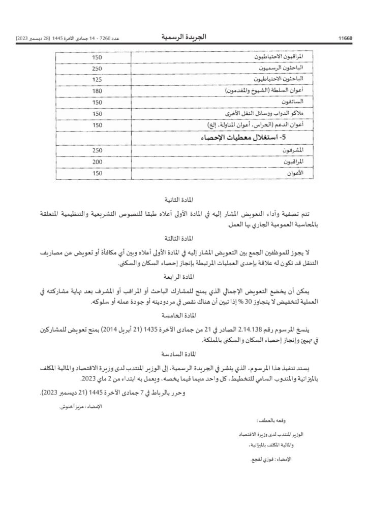 التعويضات المالية لأداء المهام المطلوبة في الإحصاء 