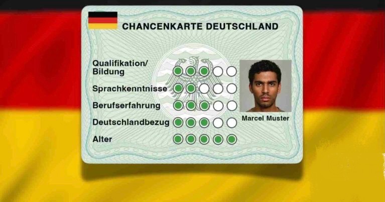 بطاقة الفرص في ألمانيا على خلفية العلم الألماني.