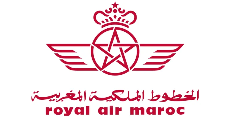 شعار الخطوط الملكية المغربية باللون الأحمر.