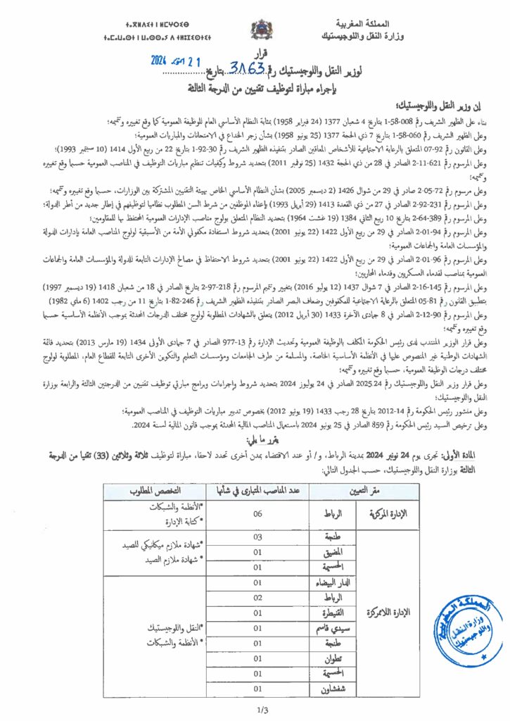 قرار لوزير النقل واللوجستيك لتعديل الوظائف.