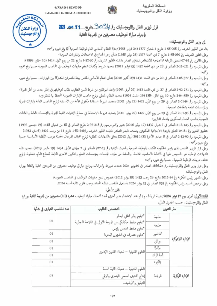 إعلان وزارة النقل واللوجستيك عن وظائف شاغرة 2024